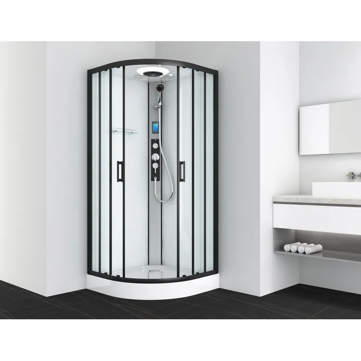 "Sanotechnik Komplettdusche AUSTIN, Sicherheitsglas, LxBxH: 90x90x215cm, mit integriertem Bluetooth, Radio und LED-Beleuchtung, schwarz"