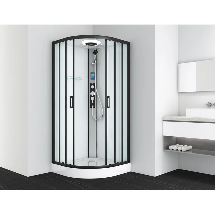"Sanotechnik Komplettdusche AUSTIN, Sicherheitsglas, LxBxH: 90x90x215cm, mit integriertem Bluetooth, Radio und LED-Beleuchtung, schwarz"