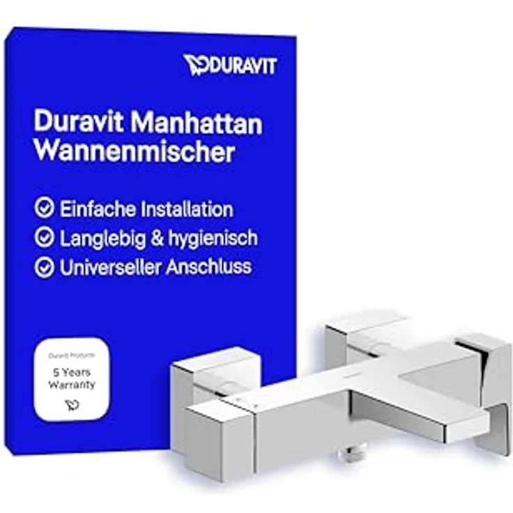 Duravit Manhattan Wannenarmatur Aufputz für 2 Verbraucher, Einhebel-Wannenmischer mit Keramikmischsystem, Chrom, AirPlus Technologie und EasyClean Funktion