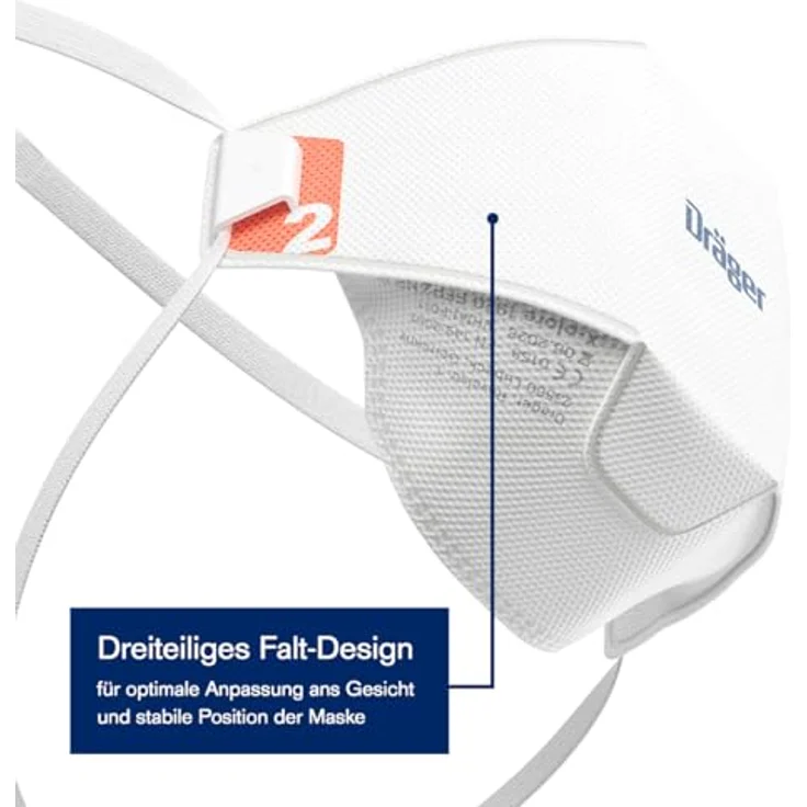 Dräger X-plore 1920 FFP2 NR D, Atemschutzmaske in Weiß, M/L, 20 Stück, hoher Filterleistungsschutz gegen Feinstaub und Partikel – Bild 3