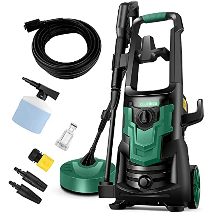 COOCHEER Hochdruckreiniger Druck:Max.135 bar,Fördermenge: 420 l/h,1700w，mit 3-in-1-Düse,5m Kabel,5m Schlauch,Wasserfilter,Hochdruckpistole für Autos