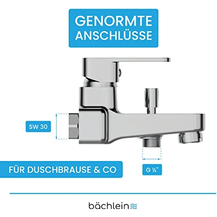 Bächlein Junias Badewannenarmatur, eckiges Design, Komplettset mit Einhand-Wasserhahn in Chrom, inklusive Zubehör – Bild 4