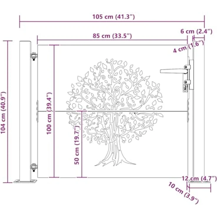 vidaXL Gartentor 105x105 cm Cortenstahl Baum-Design Abschließbar Zauntor, Rostig - Preisvergleich – Bild 4