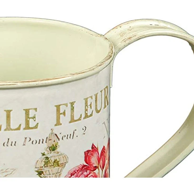 Ambiente Haus Gießkanne Fleur, kleine Gießkanne aus Metall im antiken Creme mit Goldpinseleffekt, 0,5 L – Bild 3