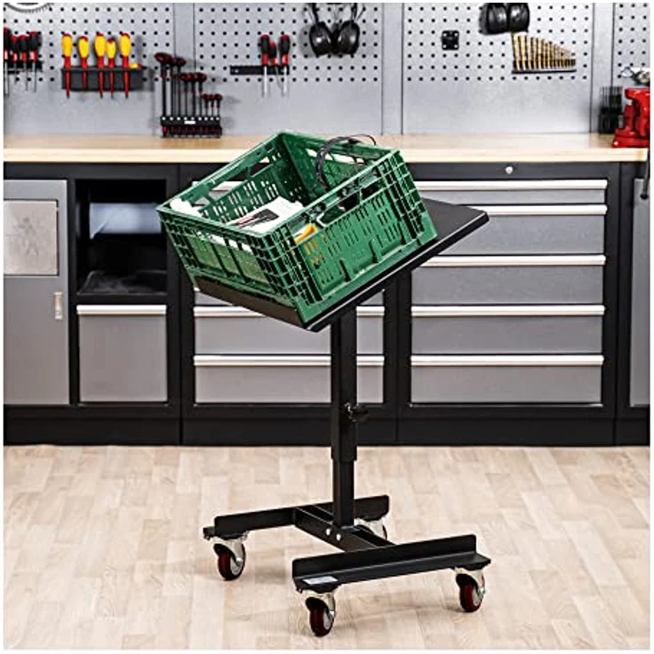 STIER Materialständer, höhenverstellbar 710-960 mm, Tragkraft 50 kg, Neigung verstellbar 0-45°, mobil mit 4 Lenkrollen, Werkstattausrüstung – Bild 2