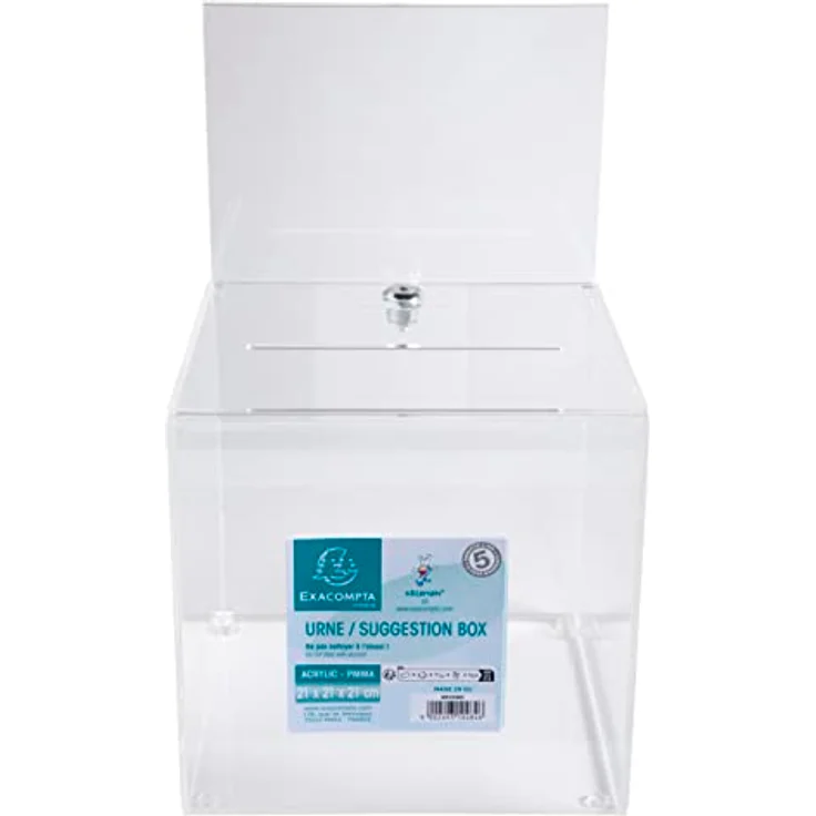 Exacompta 89258D Losbox mit Deckel, abschließbar für Ihre Wettbewerbe, Tombolas, Wahlen oder Ideenbox mit A5-Plakat aus durchsichtigem Acryl, Urne, Spendenbox, 21 x 21 x 21 cm – Bild 2