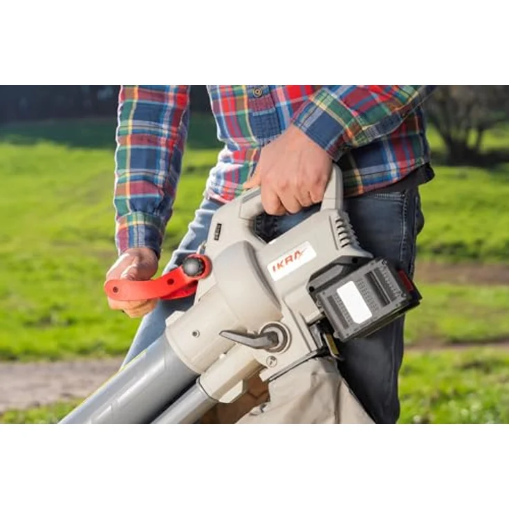 Ikra 3-in-1 Laubsauger + Laubbläser, Akku-Gerät mit 210 km/h Blasgeschwindigkeit, grau-rot, inkl. 45-Liter-Auffangbeutel und Schnellader – Bild 14