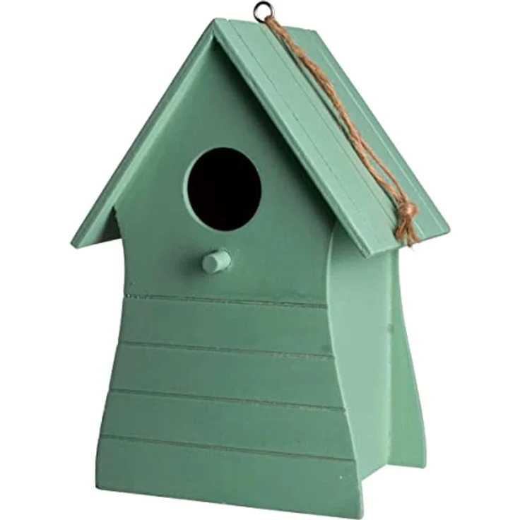 Holz Vogelhäuschen zum Aufhängen 20 x 14 cm - grün - Vogel Nistkasten mit Fütterungsluke - Garten Deko Vogelhaus Nist Kasten Haus für Meisen und Sperlinge