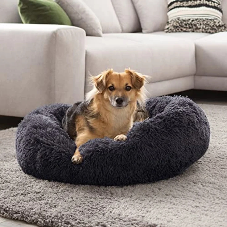 Petstuff Hundekissen Rund Donut, rutschfest, flauschig, waschbar, Farb- u. Größenwahl, dunkelgrau, Ø 60 cm – Bild 2