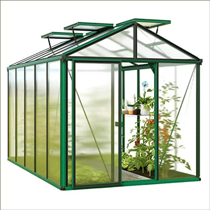 GFP Gewächshaus Diamas 22 Light 235x311 cm mit integriertem Fundament 12 mm Doppelstegplatten, Farbe Moosgrün - Made in Austria