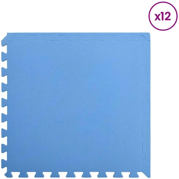 vidaXL Pool Bodenteppich, 12er Set, Puzzle-Matten aus 4,32 cm EVA-Schaum, blau, wasserabweisend, ideal für Fitnessaktivitäten