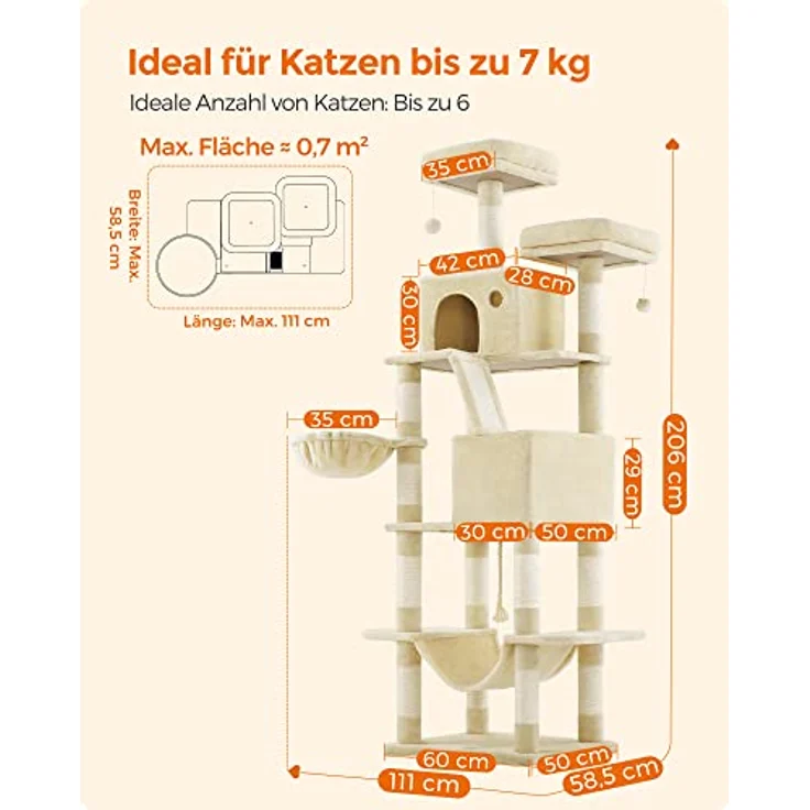 Feandrea Jingle (206 cm, Beige), Katzenbaum – Bild 6