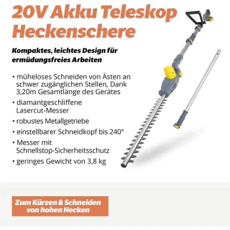 FANZTOOL Akku Teleskop Heckenschere Teleskopstiel mit 20V-2Ah Akku – Bild 2
