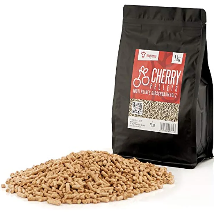 BBQ-Toro Grillpellets Kirsch, 100% Kirschenholz, 1 kg, ideal für Grill, Smoker, Pellet-Pizzaofen und Heizungsanlagen, niedrige Restfeuchte, intensiver Rauchgeschmack
