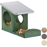Relaxdays Eichhörnchen Futterhaus, Kobel aus Holz, wetterfestes Metall Dach, zum Aufhängen, Garten Futterstation, grün