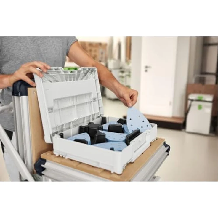 Festool Schleifmittel-Systainer³ SYS-STF Delta GR-Set Granat, für VOC Lacke und harte Untergründe, 20 x Granat STF DELTA Schleifmittel in verschiedenen Körnungen, in SYS3 M 112, blau – Bild 4