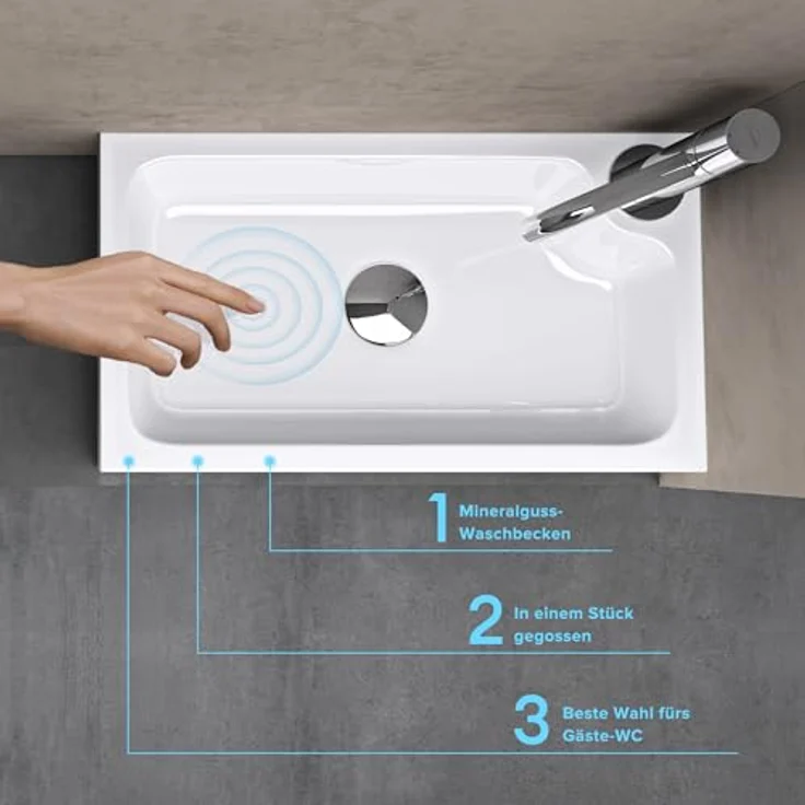 doporro Aufsatzwaschbecken Col101 aus Mineralguss, 46x26x11cm, eckig – Bild 2