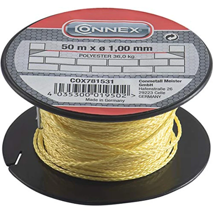 Connex Maurerschnur gelb - 50 m Länge - Ø 1,0 mm - Polyethylen - Knotenfest - Reißfest & Belastbar - Auf Spule - Richtschnur - Bauschnur - Lotschnur - Pflasterschnur - COX781531 – Bild 2