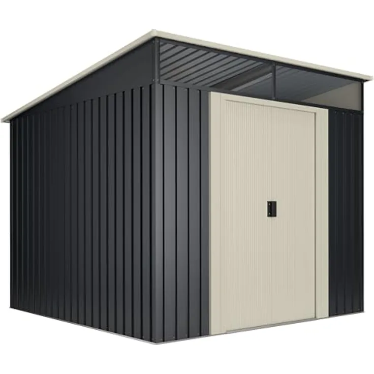 Okoru Global S.L.U. Wasabi Metall Gerätehaus 5,6 m² Anthrazitgrau/Sandbeige, Doppelschiebetür, Flachdach, wartungsfrei, korrosionsbeständig