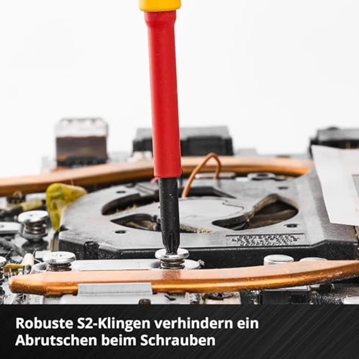 Einhell Elektriker-Feinmechaniker-Schraubendreher-Set 6-tlg., isoliert bis 1.000V, ergonomische Griffe, S2-Klingen, kompakte Bauform, rot-gelb – Bild 4