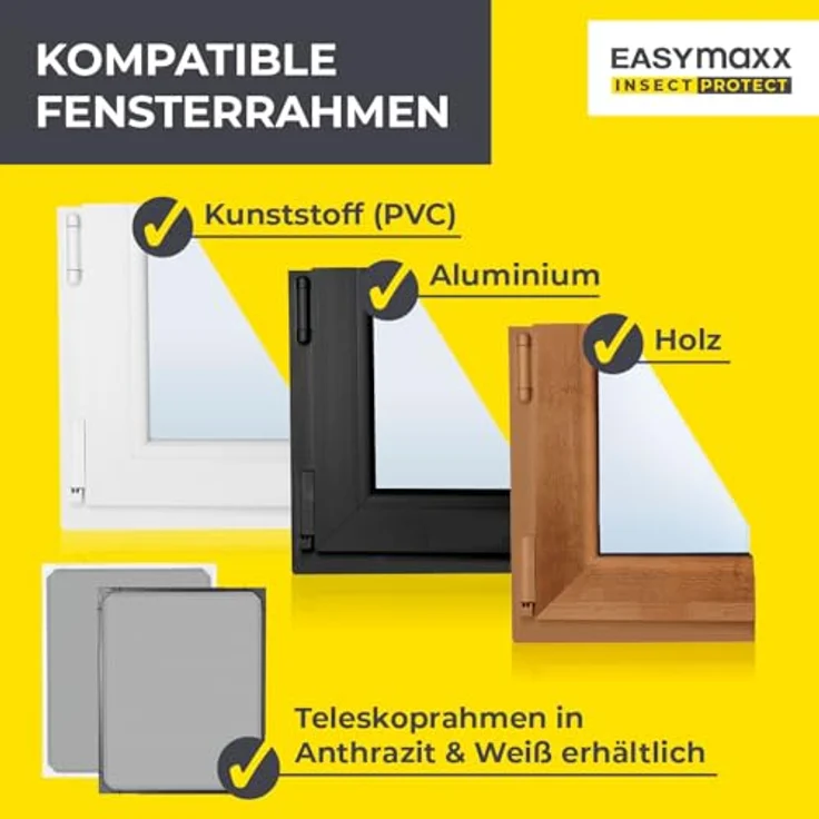 EASYmaxx Insektenschutz-Fensterrahmen Insect Protect, Teleskop-Insektenschutzgitter, weiß, mit vormontierten Rahmen – Bild 5
