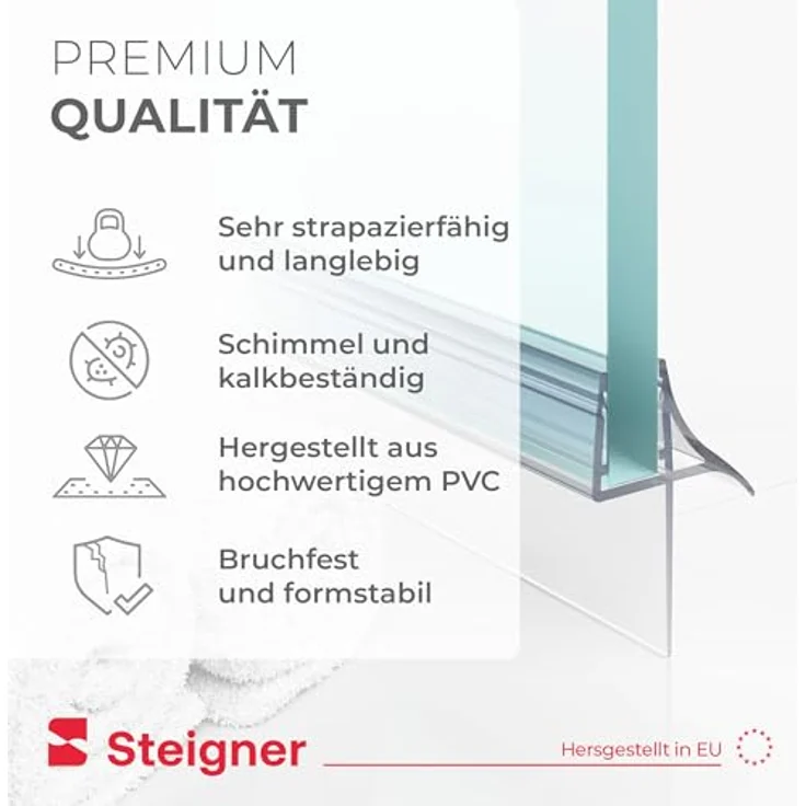 STEIGNER Duschdichtung UK09, 100cm für gerade Duschen, transparent, für 6-8 mm Scheiben, UV- und schimmelresistent – Bild 4