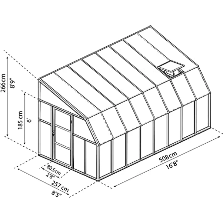 Palram - Canopia Gewächshaus Sun Room, BxTxH: 257 x 508 x 266 cm, BxLxH: 58 x 120 x 266 cm, 3 mm Wandstärke, lebenslang widerstandsfähige Wandpaneele, Alu Wintergarten Polycarbonat 5 x 2.6 m, Weiss – Bild 2