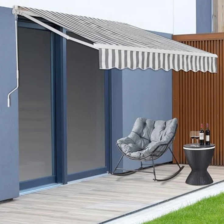 [en.casa] Markise Balkon Bitonto 250 x 200 cm, Gelenkarmmarkise mit Handkurbel, wetterfestes Aluminiumgestell, UV-beständiges Markisentuch in Grau/Weiß – Bild 1