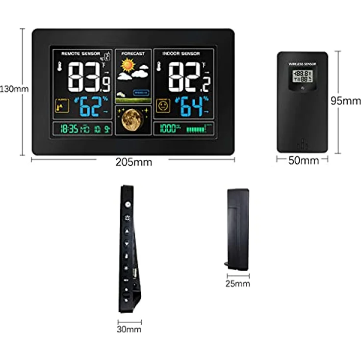 Echos Eco-450, Funkwetterstation mit LCD Farbdisplay, Wettervorhersage, Außensensor, schwarz – Bild 9