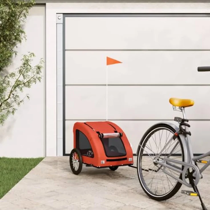 vidaXL Hunde-Transportbox Fahrradanhänger für Hunde Orange Oxford-Gewebe und Eisen mit PVC-Dach – Bild 2