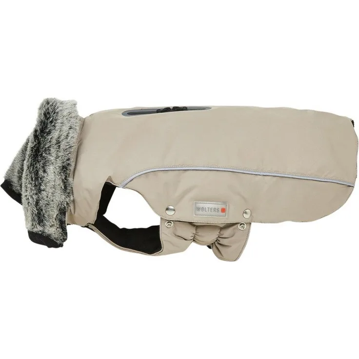Wolters Hundemantel Winterjacke Amundsen für Dackel taupe - Mit Kunstpelz-Kragen und reflektierendem Design