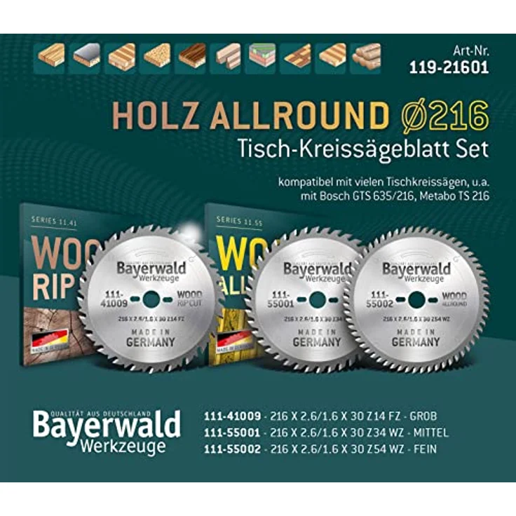 Bayerwald Kreissägeblatt Set Ø 216 (3 tlg.) - für NE-Metall & Holz - geeignet für Tischkreissägen z.B für Bosch GTS 635 und Metabo TS 216 uvm. – Bild 2
