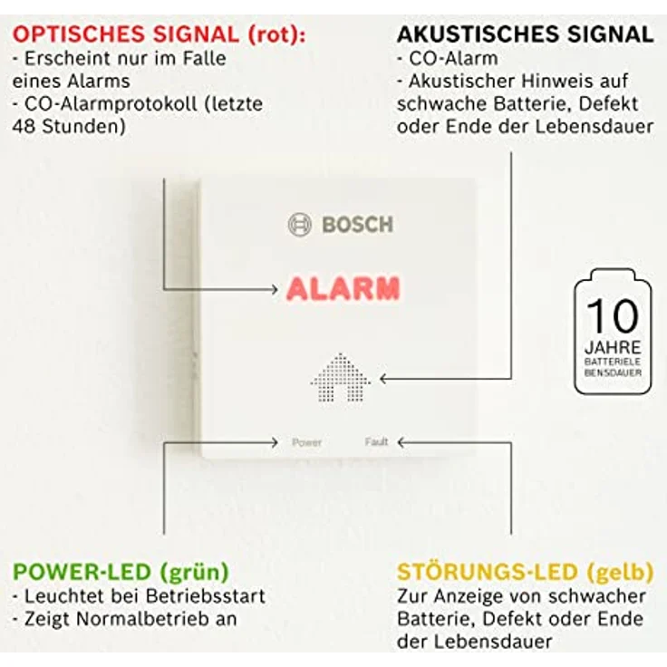 Der CO-Melder D-CO von Bosch - Einfach zu installierendes Kohlenmonoxid-Warngerät mit Memory-Modus und Lebensdauer-Anzeige – Bild 3