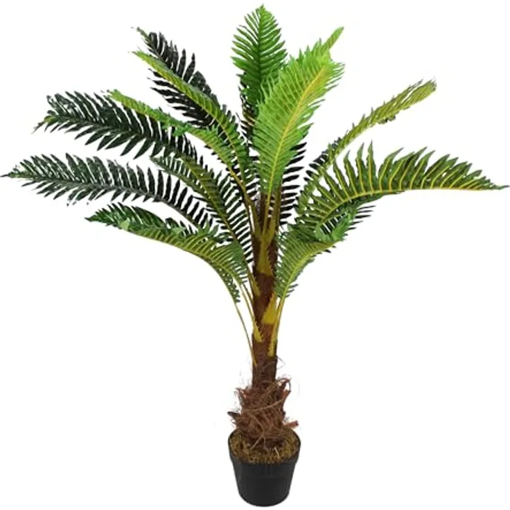 Arnusa Künstliche Palme 100 cm mit 18 Palmenwedel wie echt Kunstpalme Kunstpflanze im Topf mit Palmenfaser