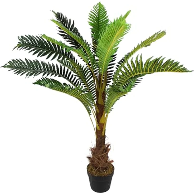Arnusa Künstliche Palme 100 cm mit 18 Palmenwedel wie echt Kunstpalme Kunstpflanze im Topf mit Palmenfaser – Bild 1