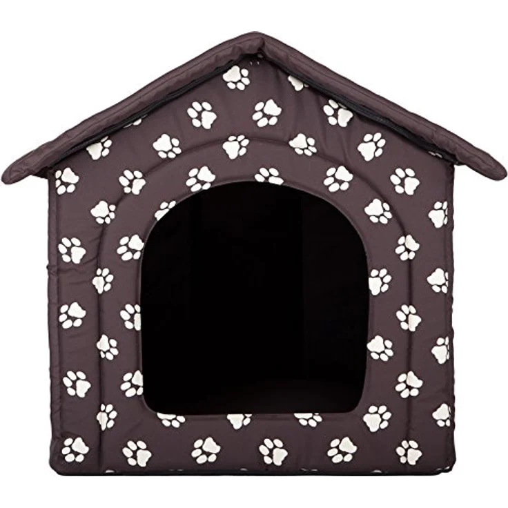 HobbyDog Hundehaus Hundehütte für mittelgroße Hunde - Katzenhaus, Katzenhöhle - mit herausnehmbarem Dach - Tierhaus für Katzen und Hunde für Drinnen/Indoor 60 x 55 x 60 cm [XL] Braun mit Pfoten – Bild 2