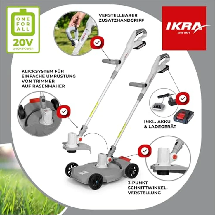 ikra GmbH Akku-Rasentrimmer IART 2030, 30 cm Arbeitsbreite, kabellos, 20 Volt-Akku mit Akku & Ladegerät - 2in1-System – Bild 6