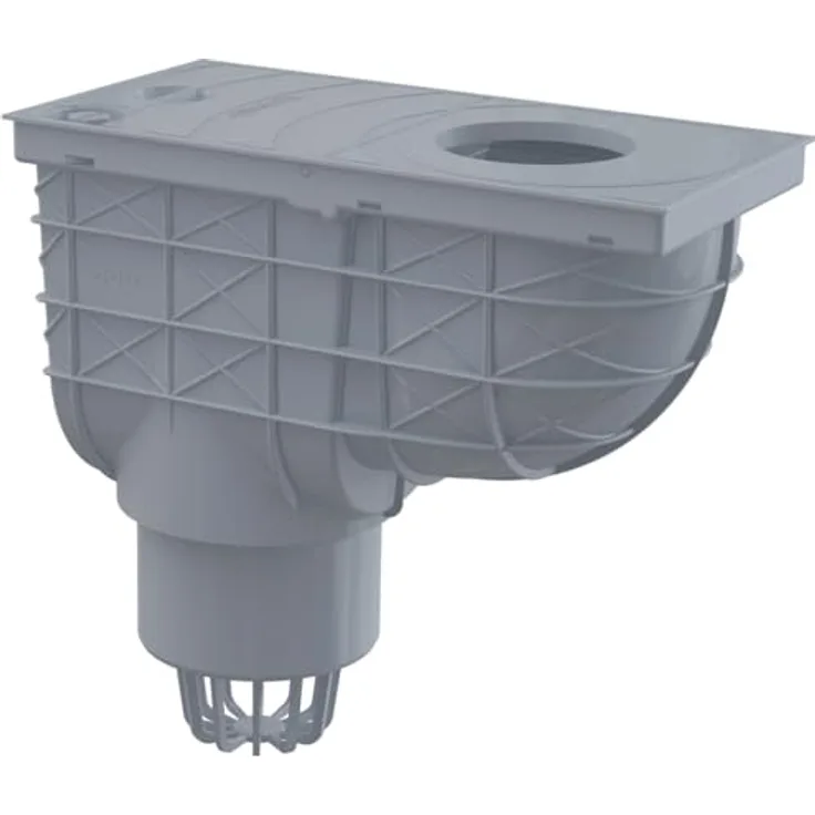 Alcaplast AGV1S, Regensinkkasten 300x155/110 in Grau, für Dachrinnenablauf, Einlauf Ø80-125mm, Ablauf DN110 mm