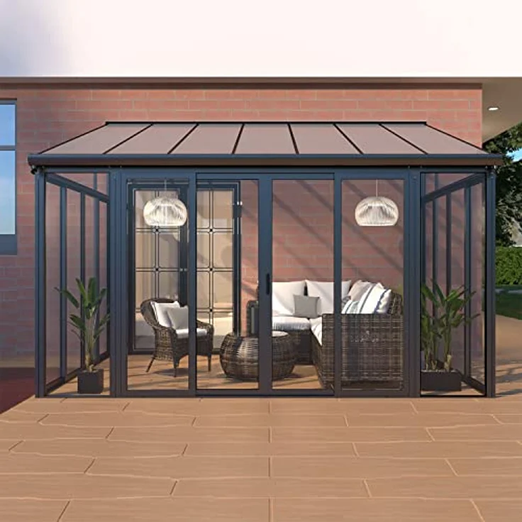 Juskys Wintergarten 12,5 m² - mit kristallklaren Wänden, Doppel-Schiebetüren & UV-Schutz - wasserdicht & winterfeste Überdachung aus Aluminium - Grau - Preisvergleich – Bild 2