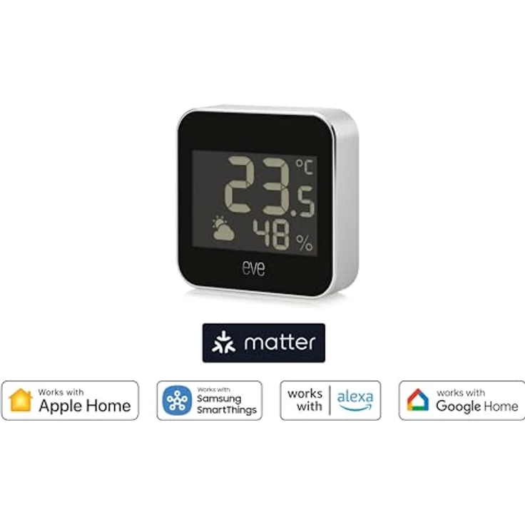 Eve Weather (Matter), Wetterstation zur Temperatur- und Luftfeuchtigkeitsmessung, Schwarz/Silber – Bild 2
