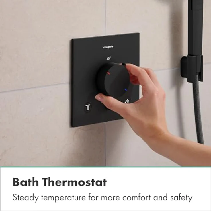 hansgrohe Ecostat Comfort E Duschthermostat Unterputz, Sicherheitsarmatur mit SafetyStop bei 40°C für 2 Verbraucher, mattschwarz, 33716670 – Bild 3