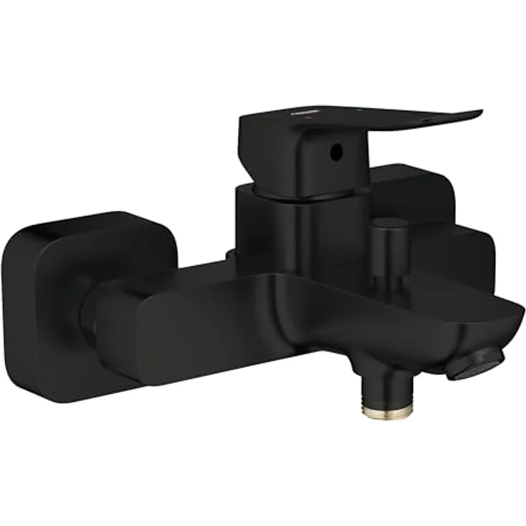 GROHE Dice, Badewannenarmatur mit automatischer Umstellung Wanne/Brause, Mischbatterie mit Rücklaufventil, mattschwarz