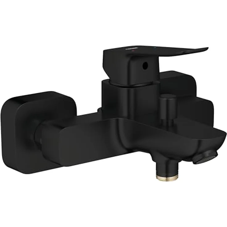 GROHE Dice, Badewannenarmatur mit automatischer Umstellung Wanne/Brause, Mischbatterie mit Rücklaufventil, mattschwarz – Bild 1
