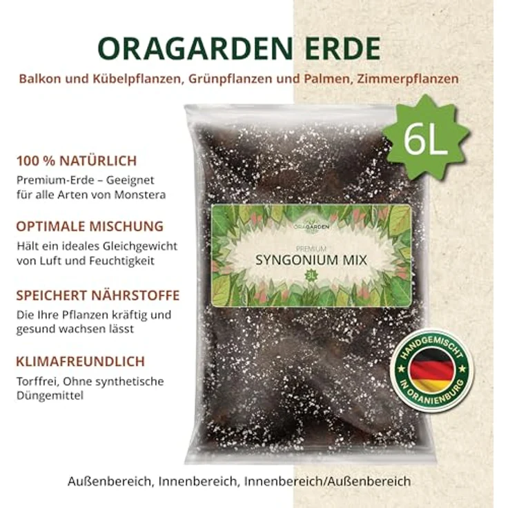 OraGarden Syngonium Erde Pflanzerde Blumenerde Spezial Erde für Syngonium (6L) – Bild 4