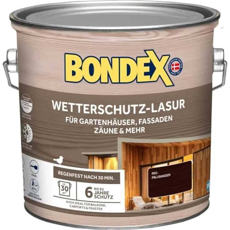 Bondex Wetterschutz Lasur Rio-Palisander 2,5 L für 30 m² | Tropf- und Spritzgehemmt | Exzellenter UV-Schutz | Sichere Anwendung ab 2 °C | seidenmatt | Wetterschutzlasur | Holzlasur – Bild 1