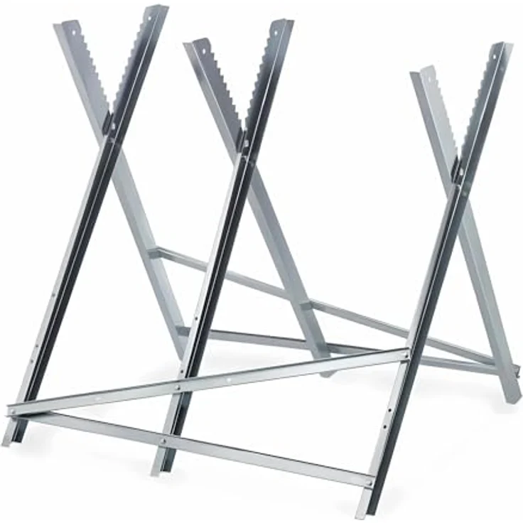 GARMIO Sägebock Sägebock verzinkt zusammenklappbarer Holzsägebock 4-fach, Extra robust, verkeilte Zinken, Greifzähne besserer Halt, 150 kg max. Belastbarkeit, silber – Bild 2