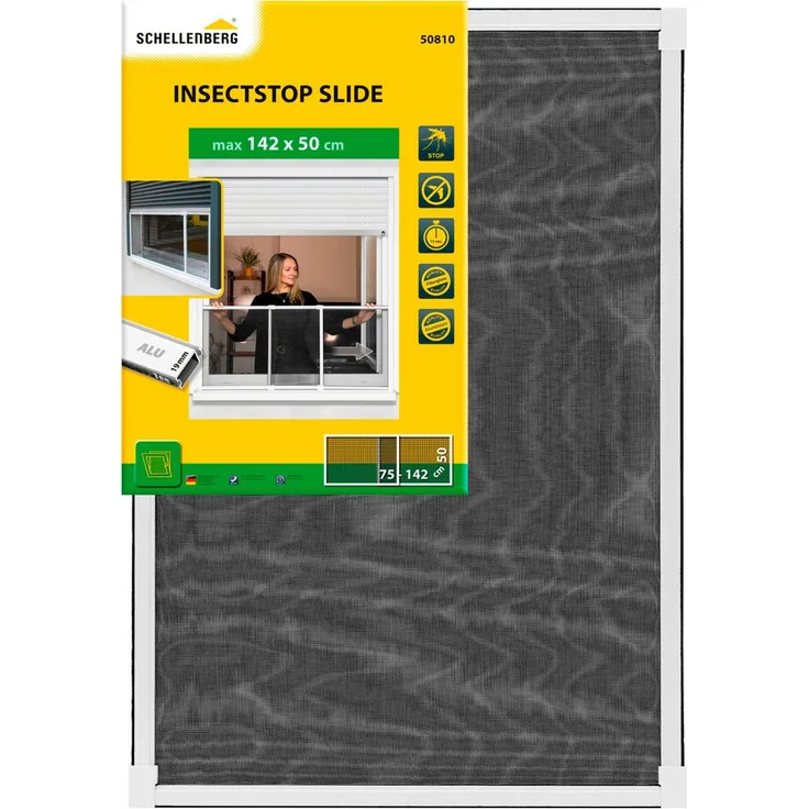 SCHELLENBERG Insektenschutz-Fensterrahmen Fliegengitter Schiebefenster, ausziehbar bis max. 75 x 100 - 193 cm, weiß und anthrazit
