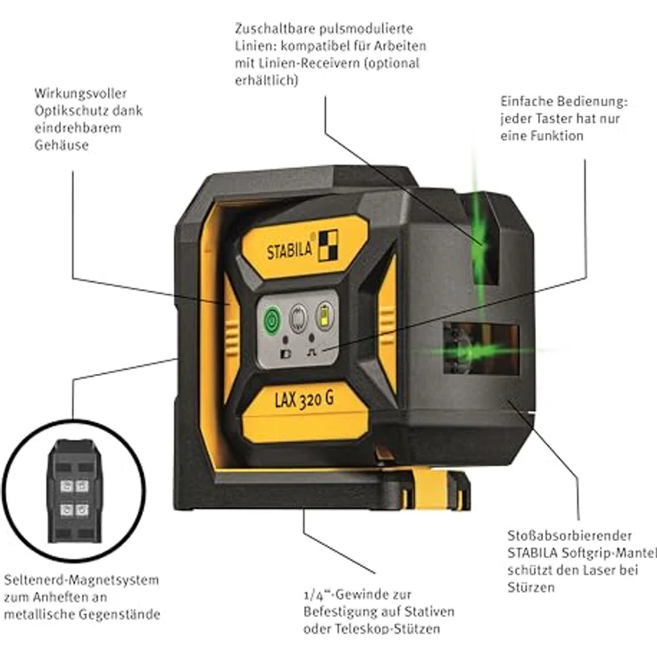 Stabila LAX 320, selbstnivellierendes Nivelliergerät-Set mit GREENBEAM-Technologie und bis zu 30 m Reichweite – Bild 6