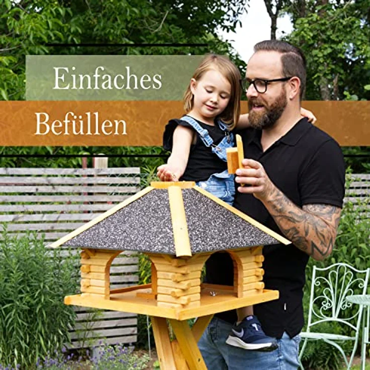 Futterhaus/Vogelhaus mit Strukturputzdach und Solarbeleuchtung, wahlweise mit oder ohne Vogelhausständer, Vogelhausständer:ohne Vogelhausständer – Bild 2