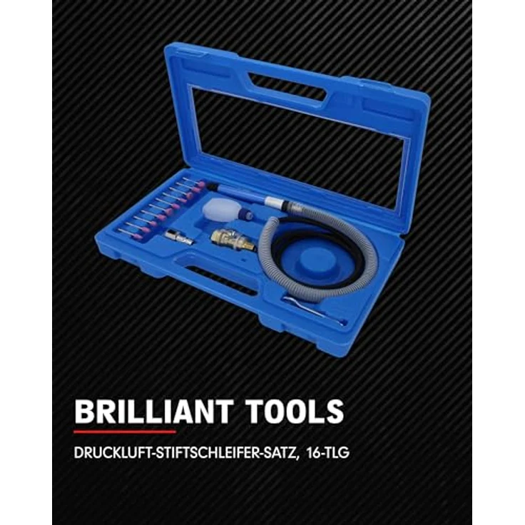 BRILLIANT TOOLS Druckluft-Stiftschleifer-Satz, 16-tlg. mit stufenloser Geschwindigkeitsregulierung und 3-mm- Spannzangen – Bild 2